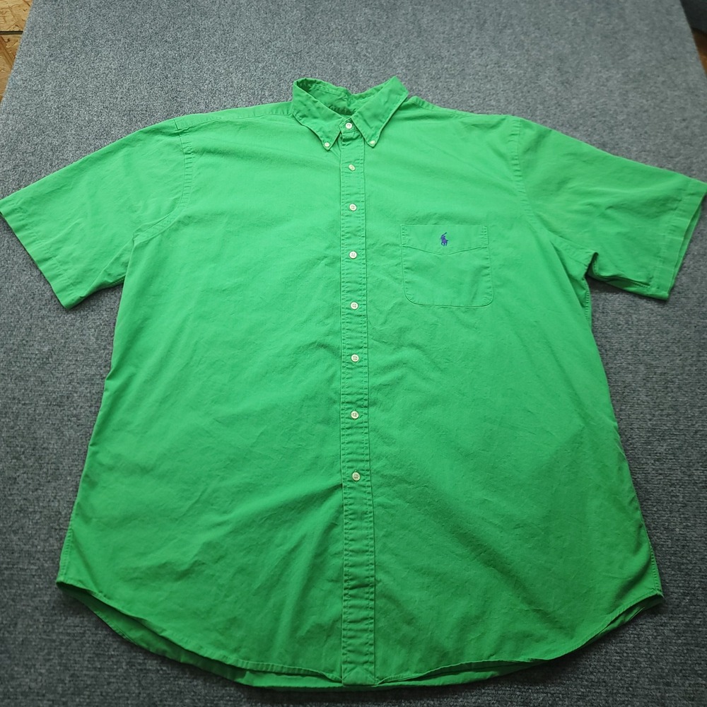 Ralph Lauren Mens 2XLT Green Short Sleeve Button Down Cotton Shirt Big & Tall